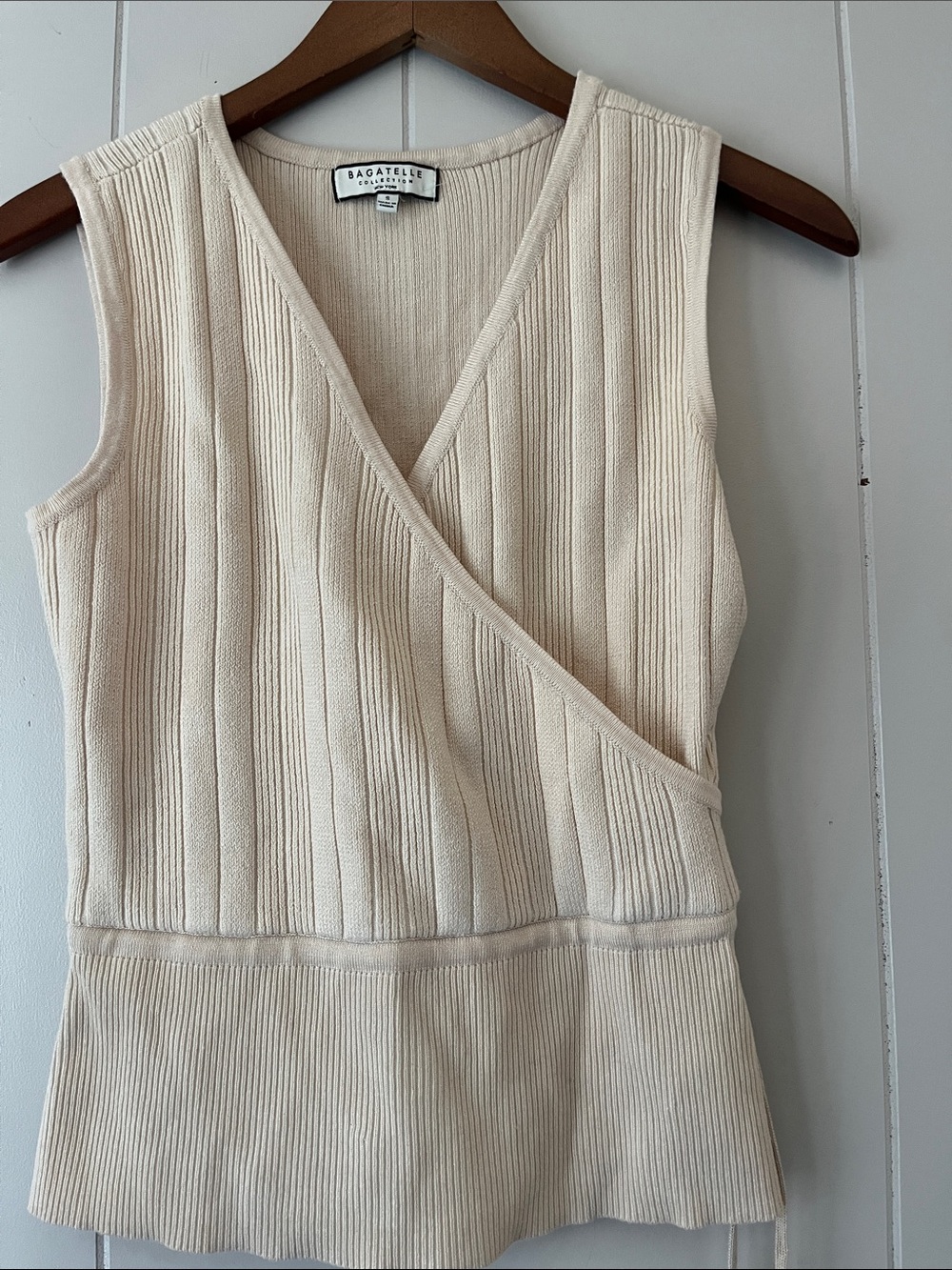 Bagatelle Cream Ribbed Wrap-Front Knit Tank